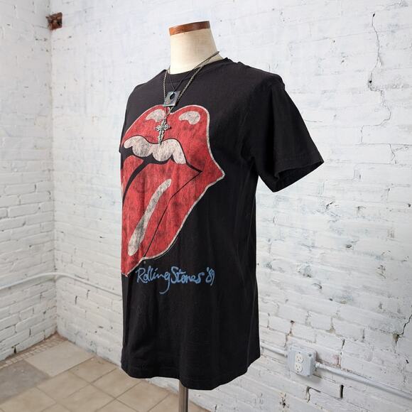 Retro Rolling Stones Concert Tee Black Band Tshirt Vintage Stones Shirt Medium - Picture 3 of 8